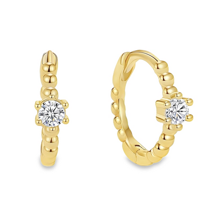 Teall Gold Huggie Hoop Earrings with round Clear Stone Detailing l Hypoallergenic