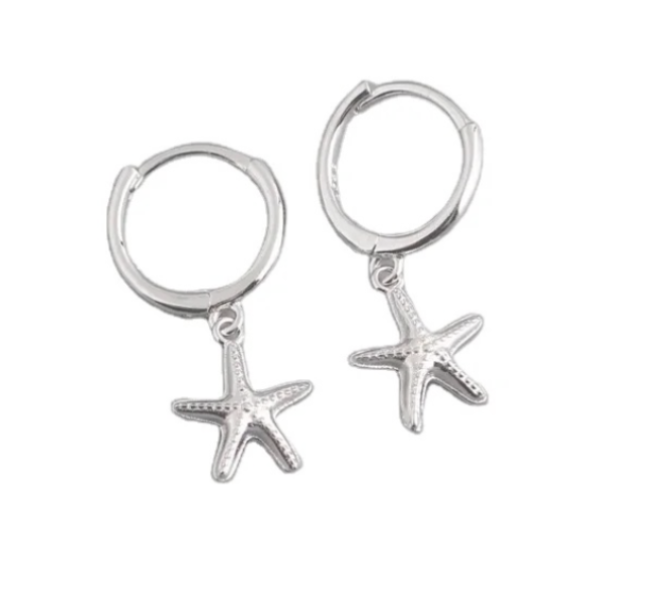 Harper - Silver Starfish Hoop Earrings