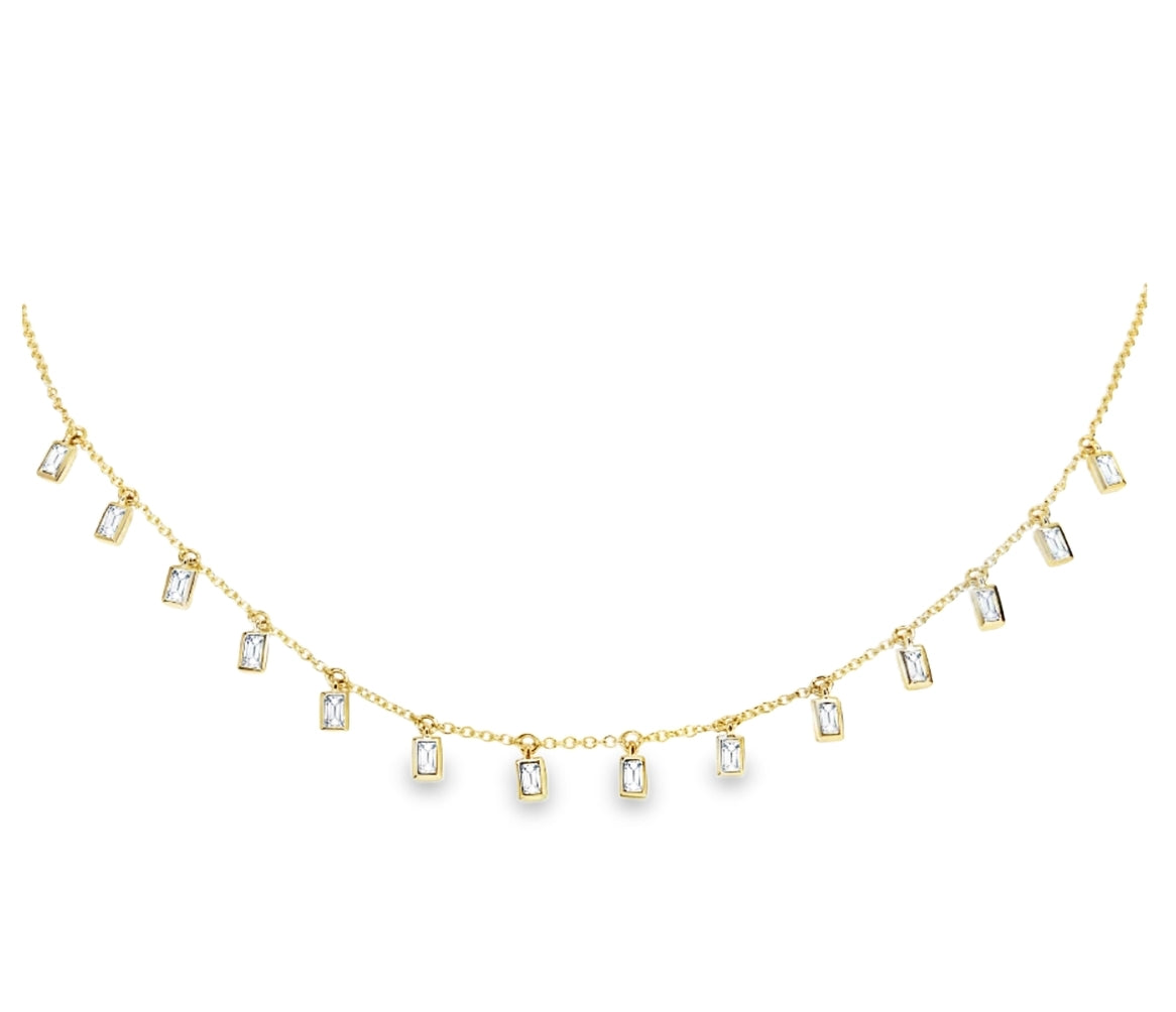 Gold Multiple Rectangle Drop Pendant Necklace with Clear Gemstone Detailing by Teall
