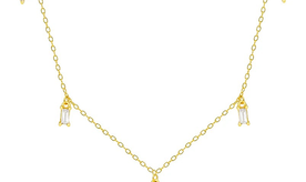Gold Multiple Rectangle Drop Pendant Necklace with Clear Gemstone Detailing by Teall