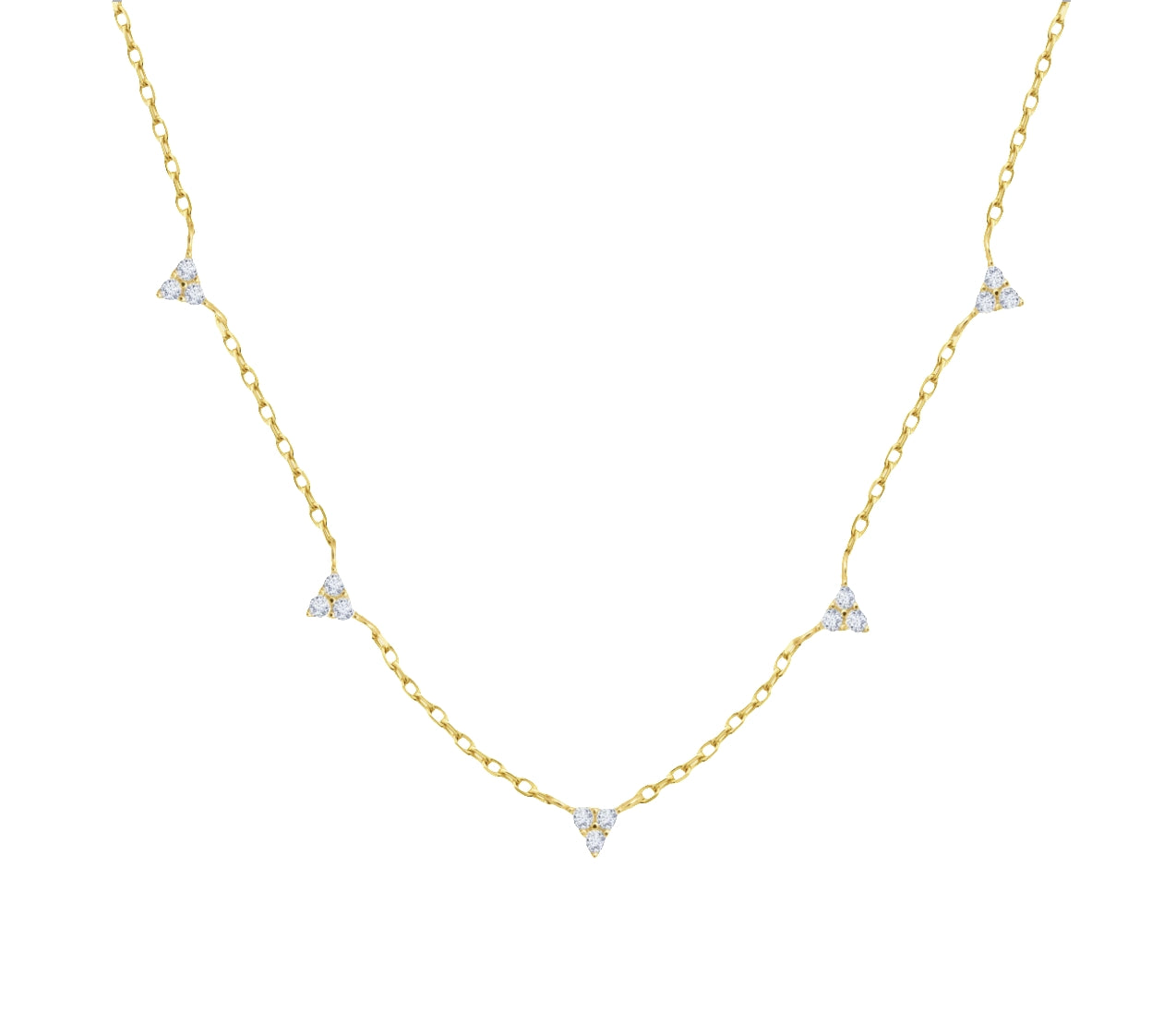 Gold Necklace with Three Round Clear Stone Pendant Detailing by Teall
