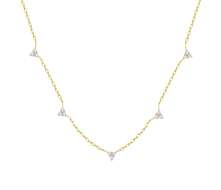 Gold Necklace with Three Round Clear Stone Pendant Detailing by Teall