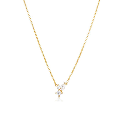 Teall Gold Chain Necklace with Pearl and Clear Stone Detailing