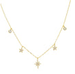 Gold Necklace with Multiple Star Pendants and Clear Gemstone Detailing by Teall