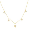 Gold Necklace with Multiple Star Pendants and Clear Gemstone Detailing by Teall