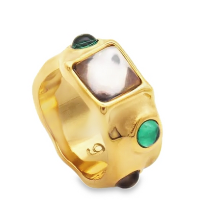 Teall Gold Chunky Statement Ring with Multicoloured Gemstone Detailing