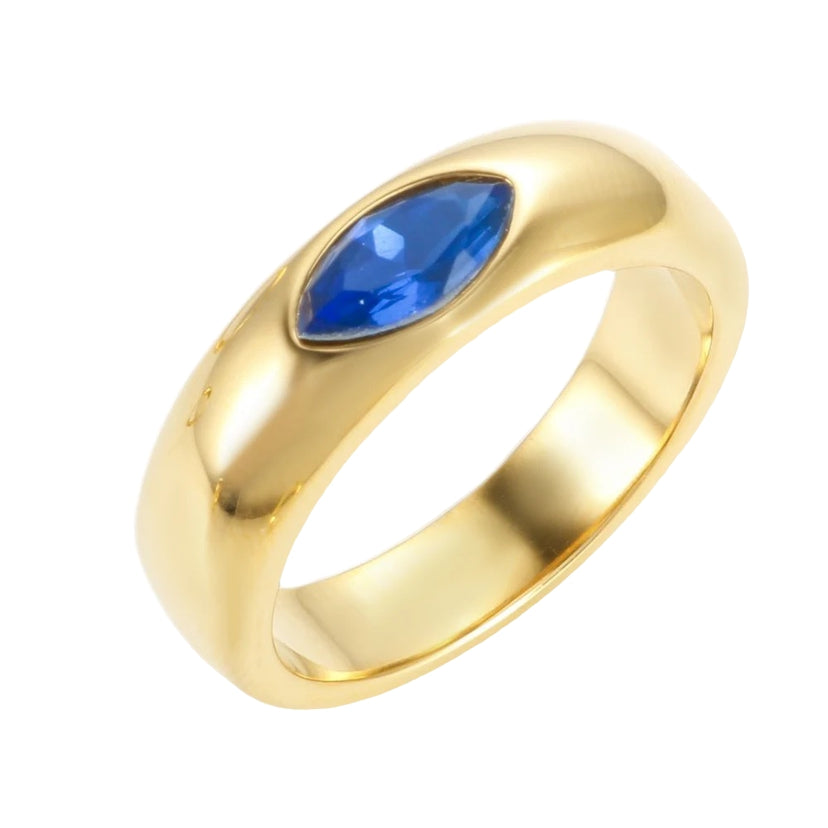 Amani - Gold Ring Featuring a Deep-set Oval Sparkling Clear Stone. – Teall