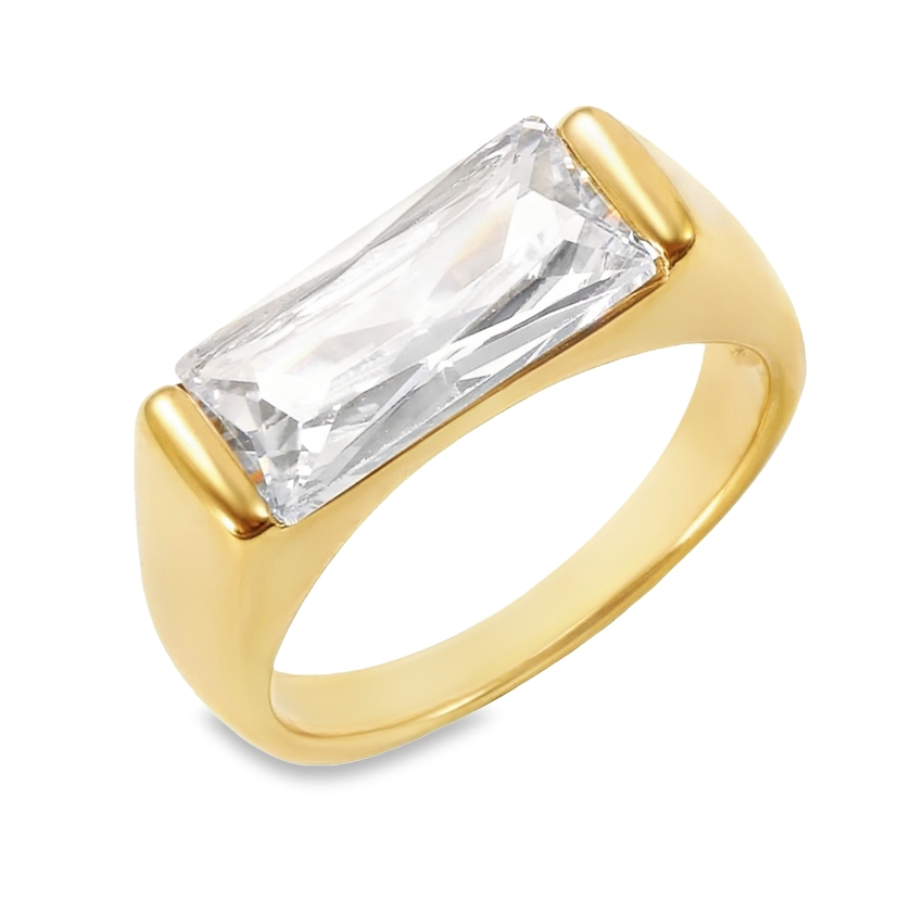 Armani - Gold Ring with Statement White Stone