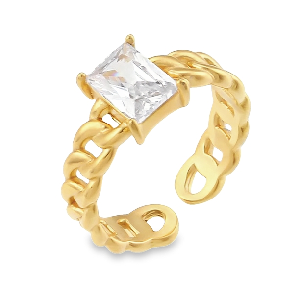 Milani - Classic Gold Ring with White Gemstone