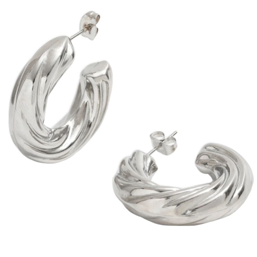 Teall Chunky Silver Twist Stud Hoop Earrings