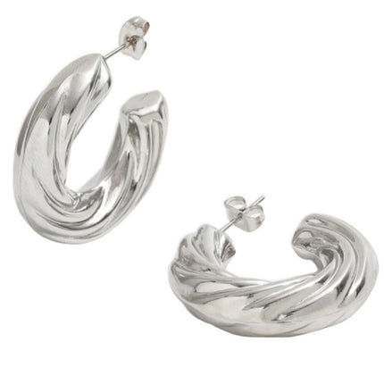 Teall Chunky Silver Twist Stud Hoop Earrings