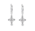 A pair of Teall silver cross hoop earrings with clear gemstone detailing.