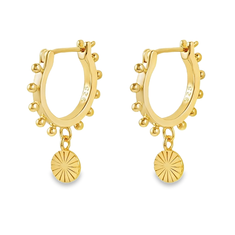 Teall Gold Earrings with Round Drop Pendant l Hypoallergenic