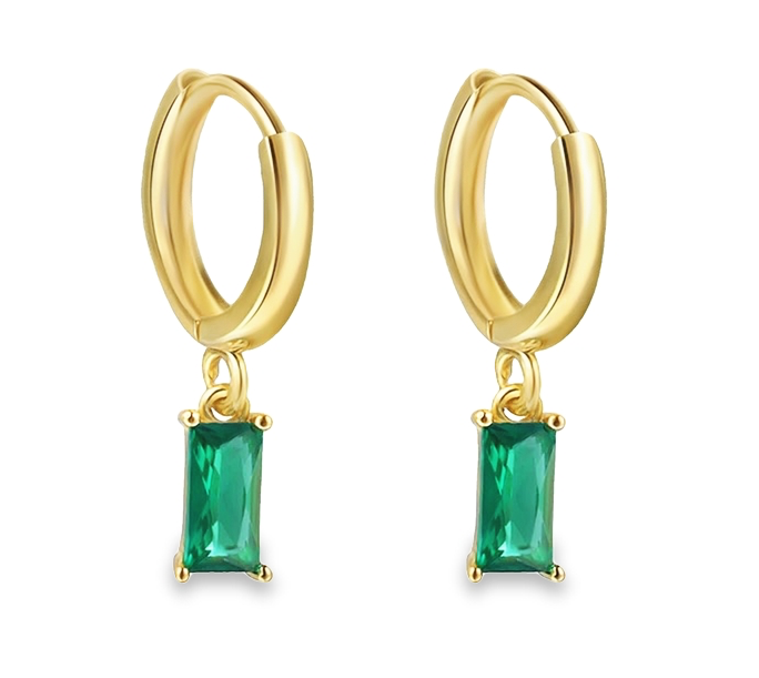 Teall Gold Hoop Earrings with Green Rectangle Drop Pendant l Hypoallergenic