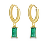 Teall Gold Hoop Earrings with Green Rectangle Drop Pendant l Hypoallergenic