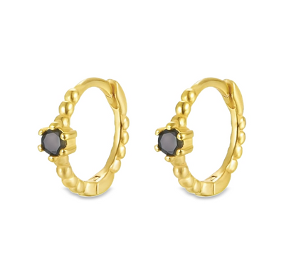 Teall Gold Huggie Hoop Earrings with Black Gemstone Detailing l Hypoallergenic