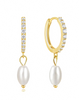 Hoop Earrings with Pearl Drop and Clear Gem Detailing by Teall