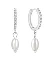 Hoop Earrings with Pearl Drop and Clear Gem Detailing by Teall