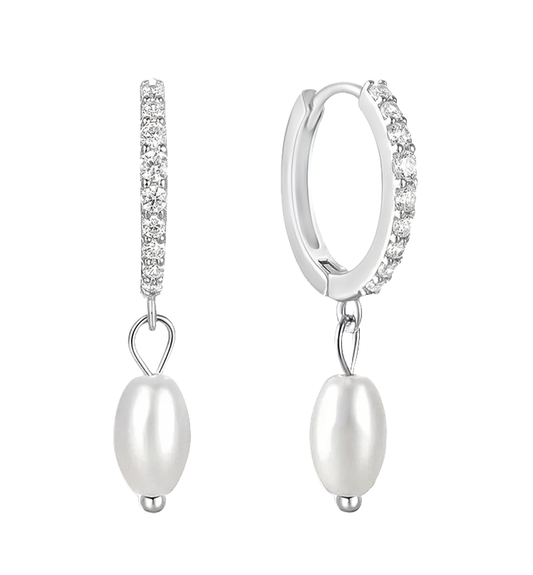 Hoop Earrings with Pearl Drop and Clear Gem Detailing by Teall