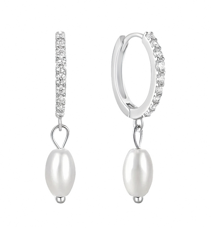 Hoop Earrings with Pearl Drop and Clear Gem Detailing by Teall