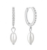 Hoop Earrings with Pearl Drop and Clear Gem Detailing by Teall