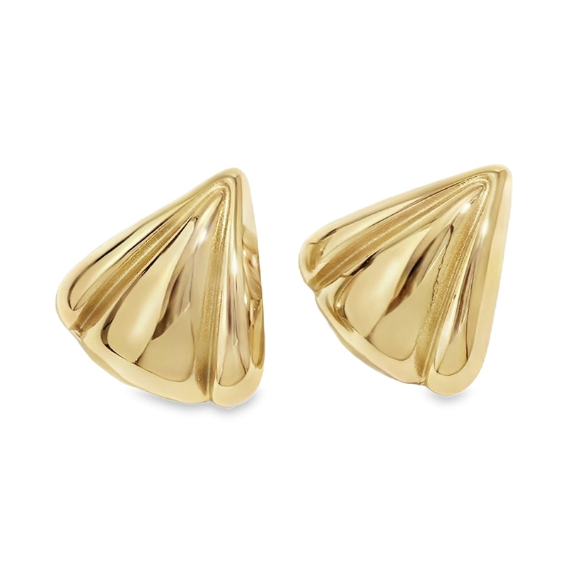 Gold cone-shaped earrings on a white background