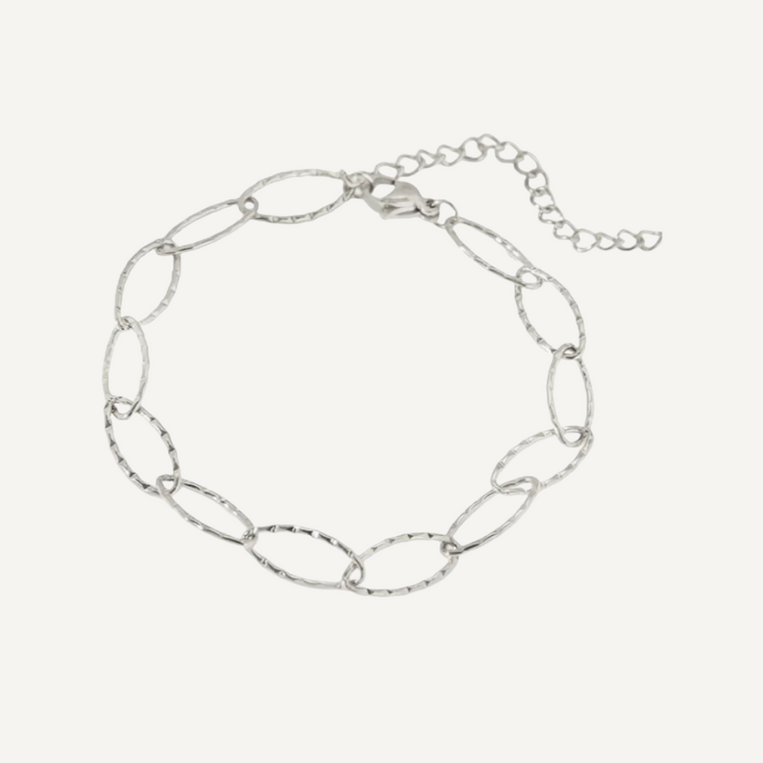 Silver chain bracelet on a white background