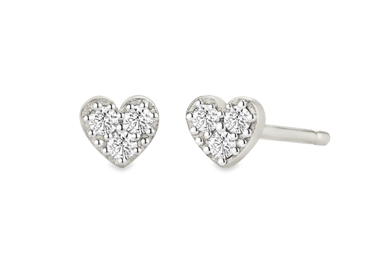 Teall Jewellery gold-plated heart-shaped stud earrings with sparkling stone clusters, dainty and elegant design on a white background.