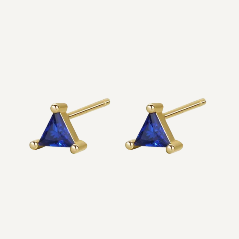 Blue Triangle Gold Studs on Clear background by Teall Jewellery Perth WA