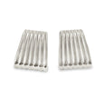 Teall Jewellery silver ribbed rectangular stud earrings with a sleek, sculptural design shown on a white background