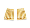 Teall Jewellery gold ribbed rectangular stud earrings with a sleek, sculptural design shown on a white background