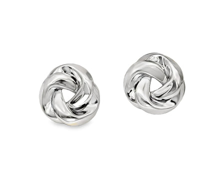 Sterling silver knot stud earrings by Teall Jewellery, minimalist intertwined design ideal for everyday wear or gifting.