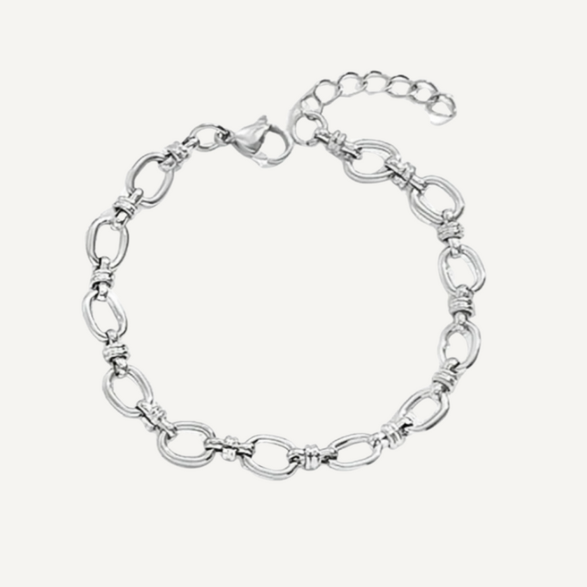 Silver chain bracelet on a white background