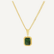 Teall Jewellery gold necklace with rectangular green gemstone pendant on a sleek gold chain, elegant and modern design displayed on a white background