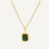 Teall Jewellery gold necklace with rectangular green gemstone pendant on a sleek gold chain, elegant and modern design displayed on a white background