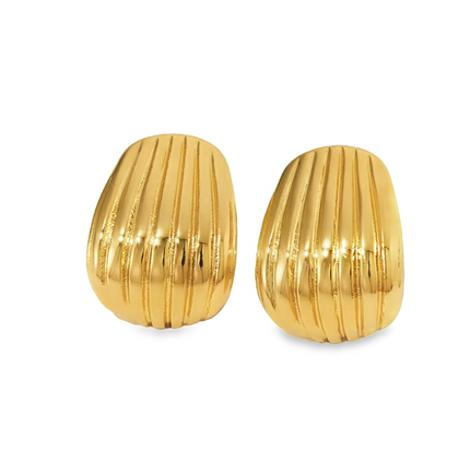 Brianna Earrings by Teall — gold ribbed stud earrings with 18k PVD plating, tarnish-free design combining modern style and timeless elegance