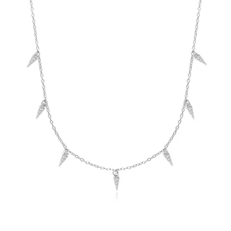 Teall Silver Chain Necklace with Clear Stone Triangle Pendant Detailing