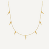 Teall Jewellery gold necklace featuring small clear stone triangle pendants evenly spaced along a fine chain, minimalist and elegant design on a white background