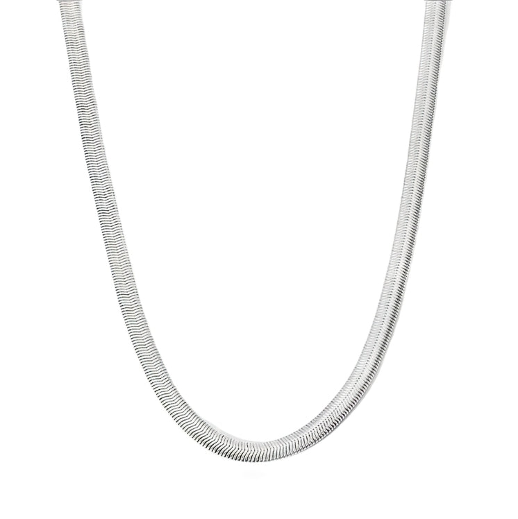 Teall Jewellery sterling silver snake chain necklace with smooth, polished finish, minimalist and elegant design displayed on a white background