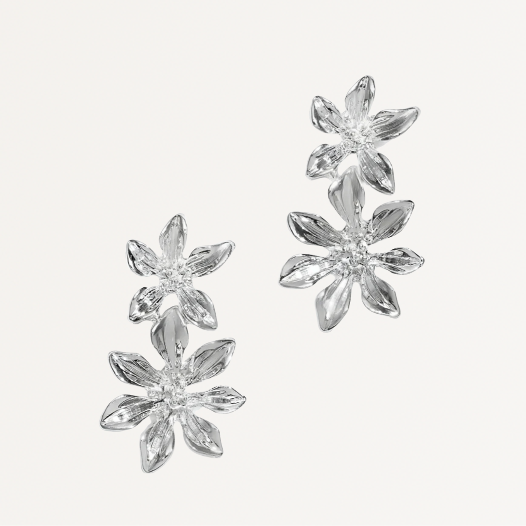 Charlotte Earrings by Teall statement flower drop earrings in silver