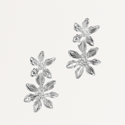 Charlotte Earrings by Teall statement flower drop earrings in silver