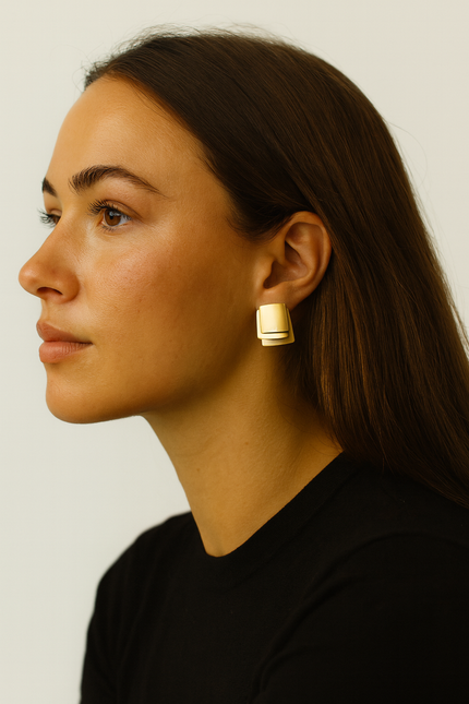Teall Gold Square Geometric Statement Sud Earrings