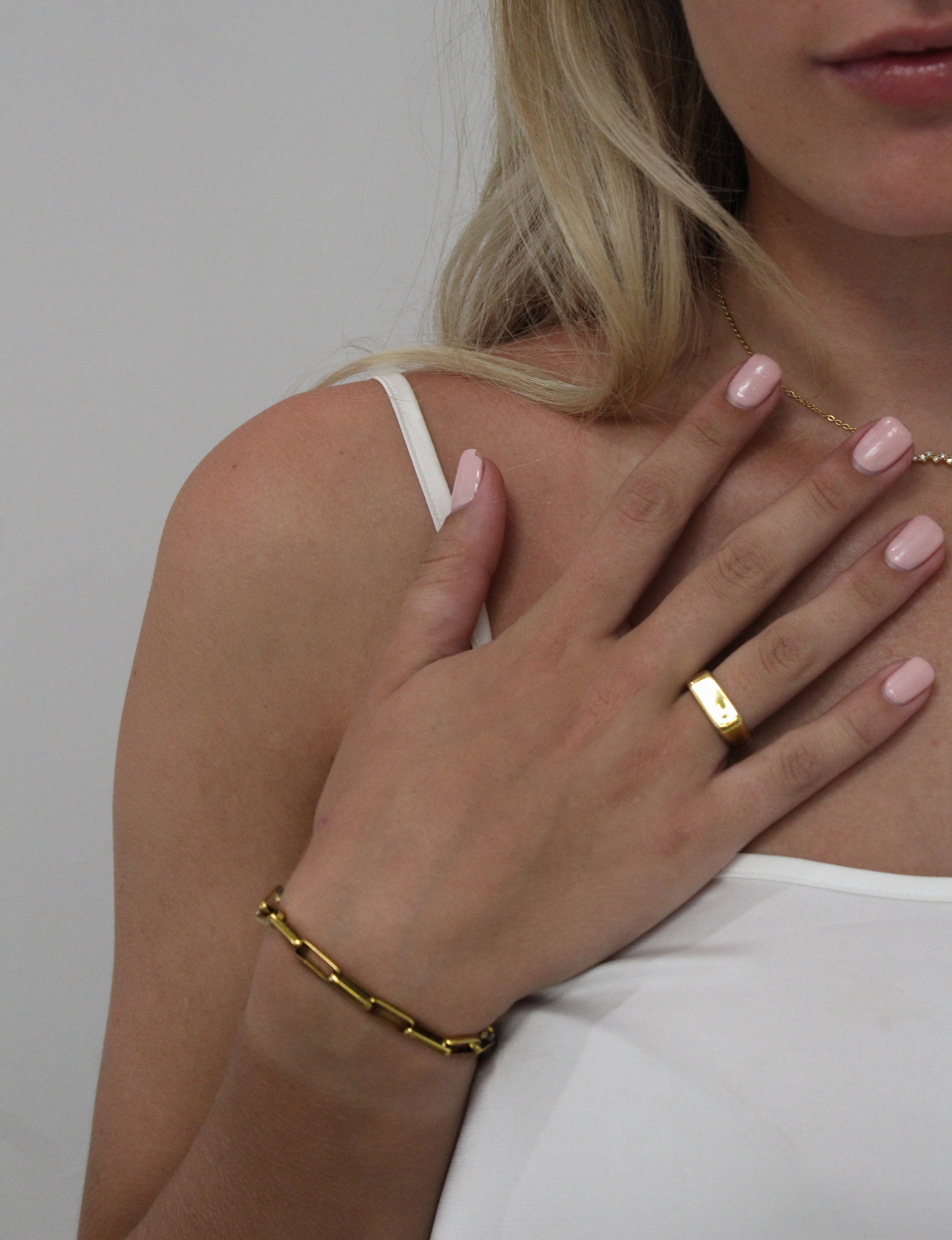 Chloe Bracelet by Teall — 18k gold-plated rectangular-link chain bracelet, elegant and modern statement jewellery piece for women.