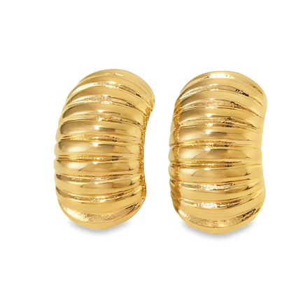 Pair of gold earrings on a white background
