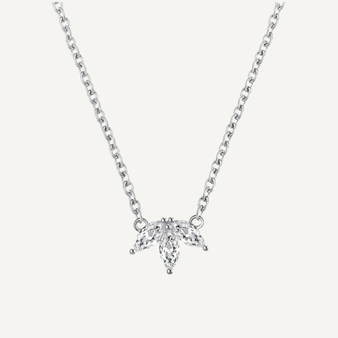 Claire Necklace by Teall — gold or silver marquise cluster necklace with trio of sparkling stones, elegant and versatile jewellery piece