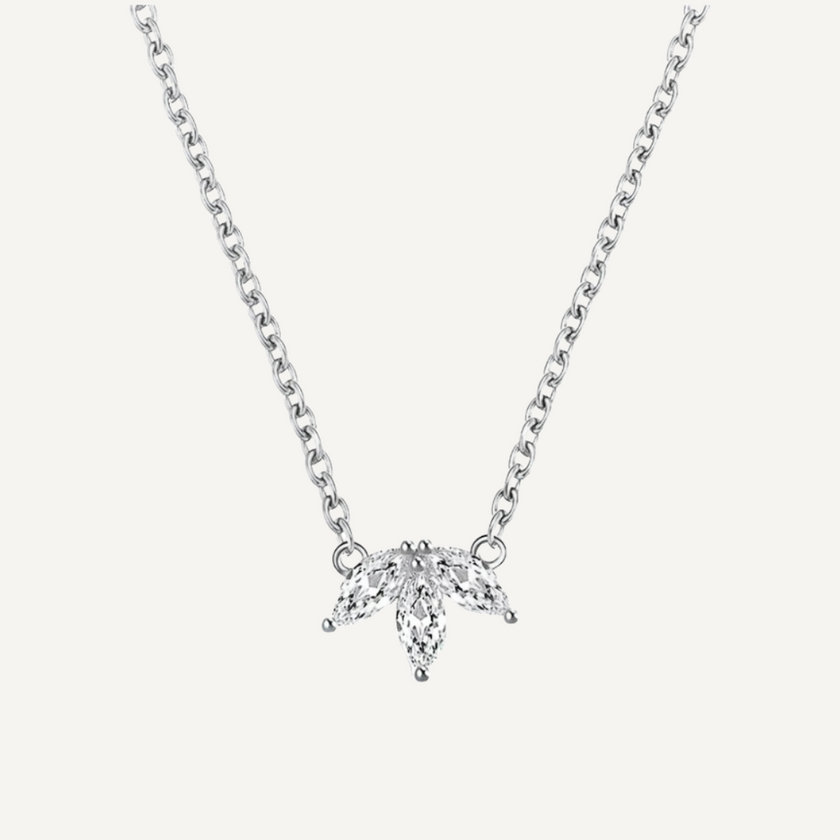 Claire Necklace by Teall — gold or silver marquise cluster necklace with trio of sparkling stones, elegant and versatile jewellery piece