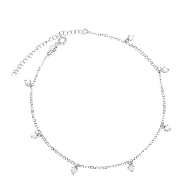 Teall Jewellery sterling silver anklet with delicate teardrop crystal charms and adjustable clasp, elegant and minimalist design on a white background.