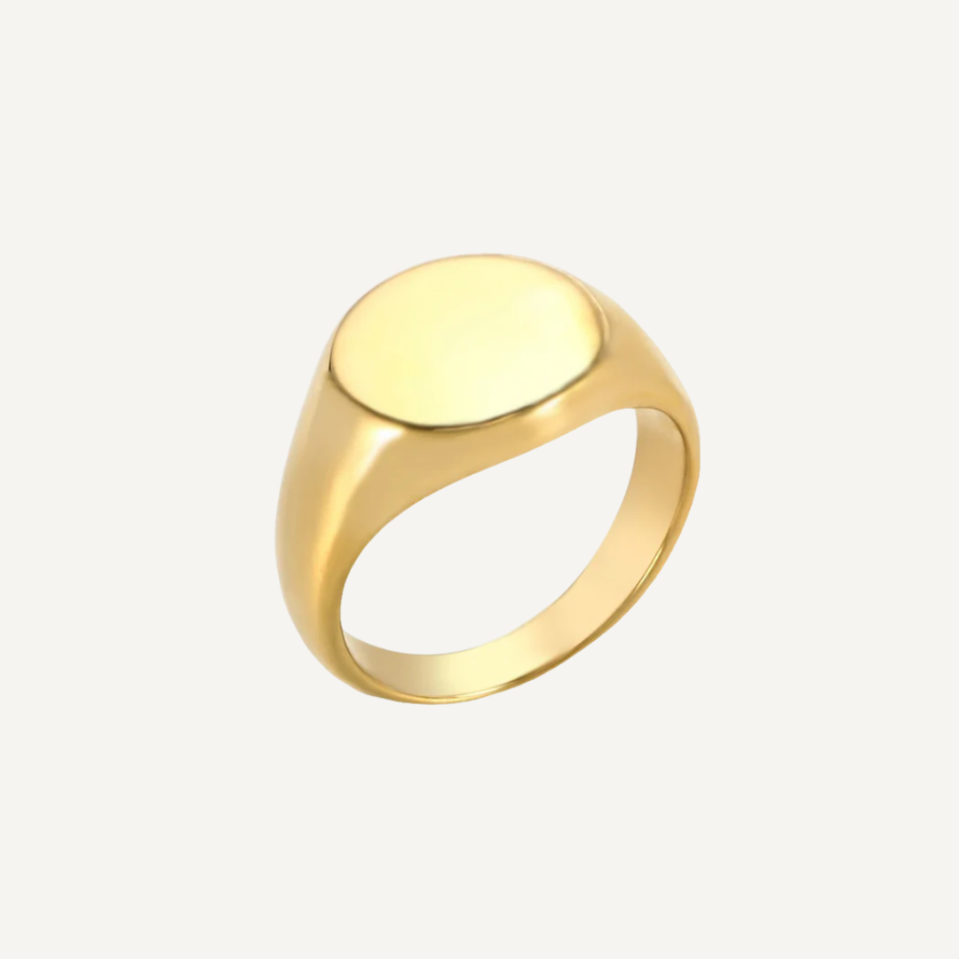 Gold ring on a light gray background