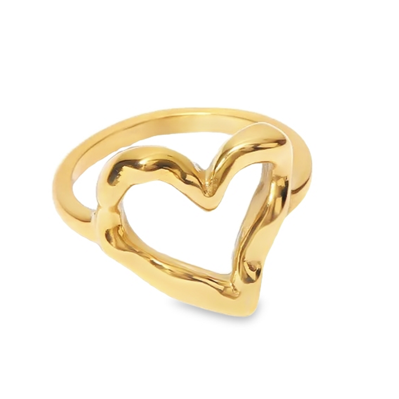  A gold geometric open-heart ring by Teall Jewellery, made from waterproof and tarnish-free materials. Simple and modern in design.