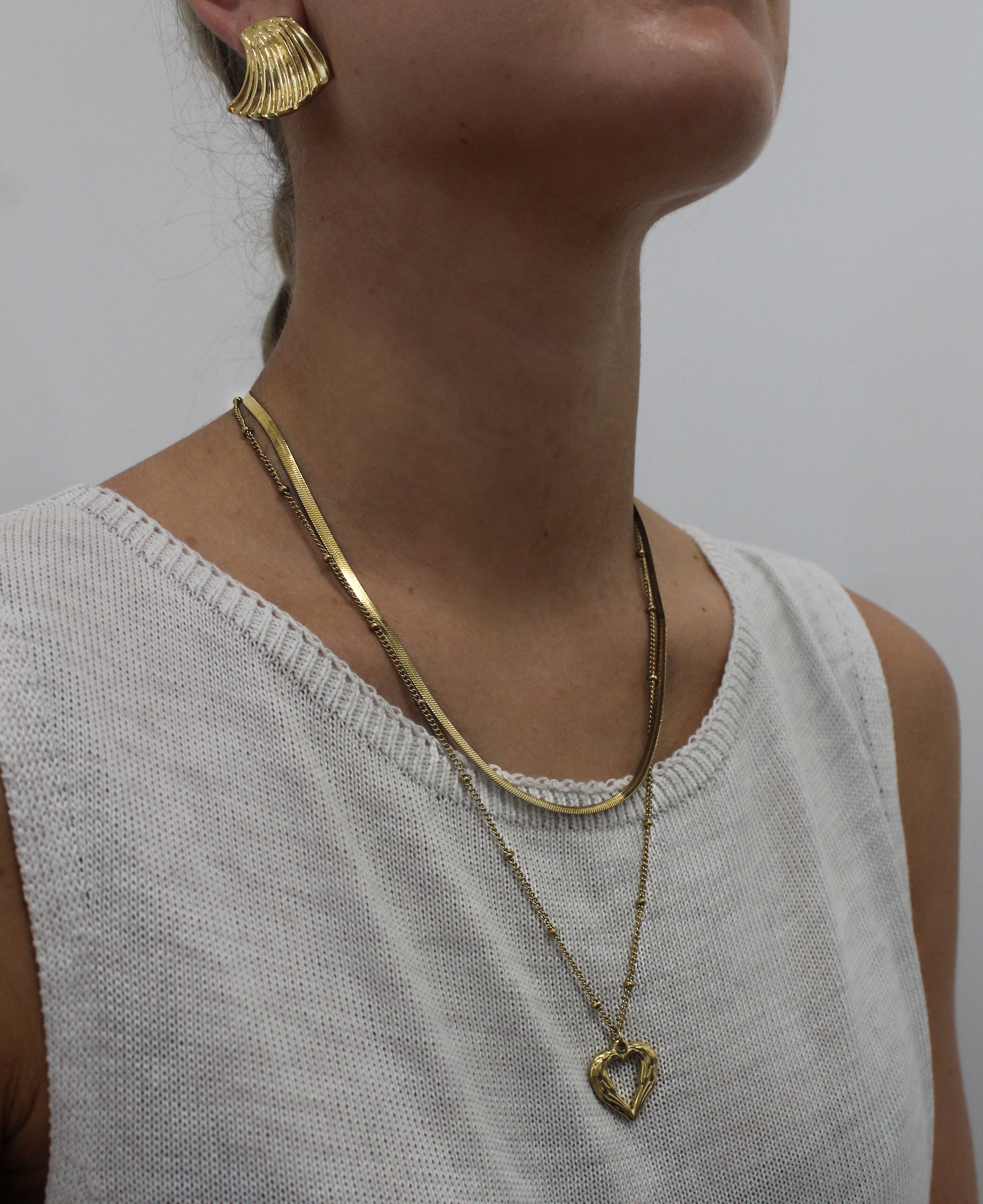 Gold Geometric Ribbed Statement Stud Earrings by Teall